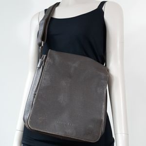 Longchamp Crossbody Brown Leather Flap Messenger Bag